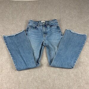 PacSun Women's Stretch High Rise Boot Cut Frayed Hem Light Blue Jeans Size 23x29
